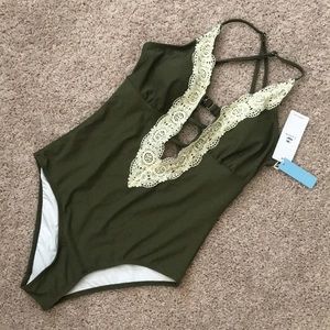 CUPSHE One Piece Olive Lace Swimsuit